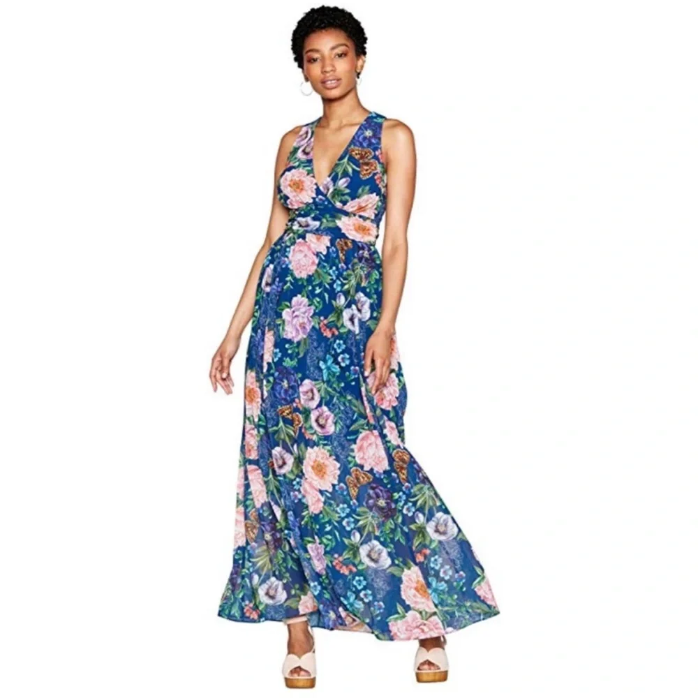 Vibrant Floral Print V Neck Occassion Maxi Dress - Picture 1 of 12